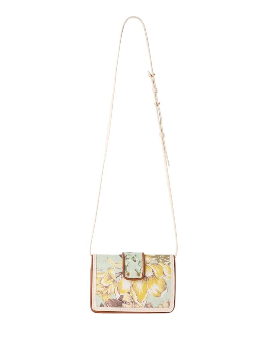 Zimmermann Printed Small Crossbody Bag | Mint Floral, Green, Linen, Remove Strap