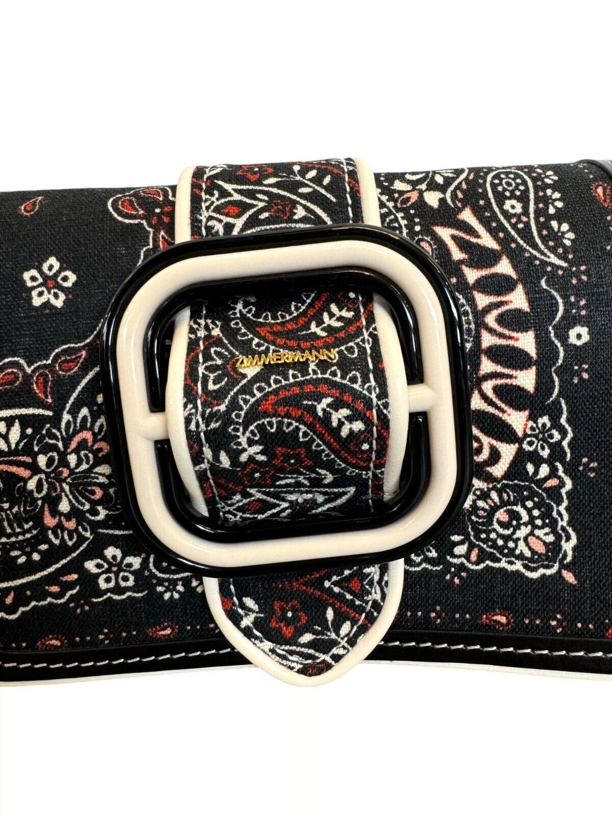 Zimmermann Printed Small Crossbody Bag |Black/White Bandana, Linen, Remove Strap