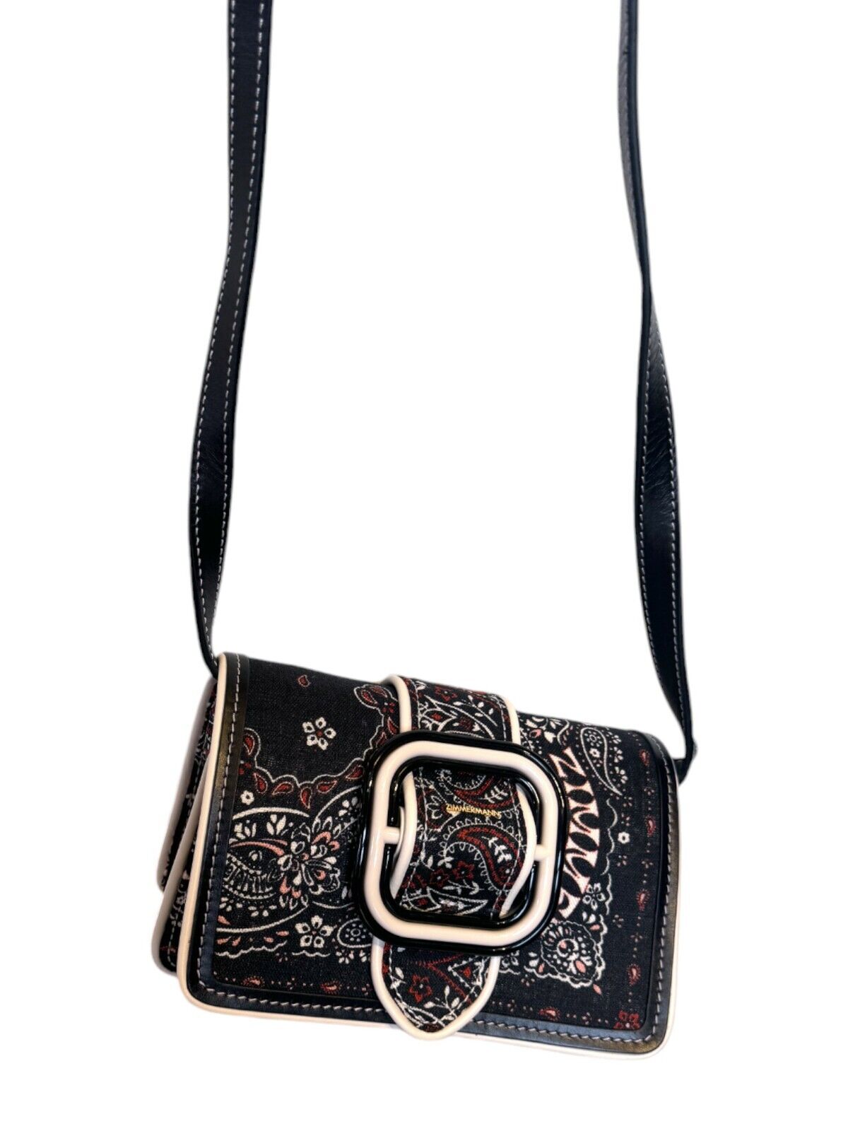 Zimmermann Printed Small Crossbody Bag |Black/White Bandana, Linen, Remove Strap