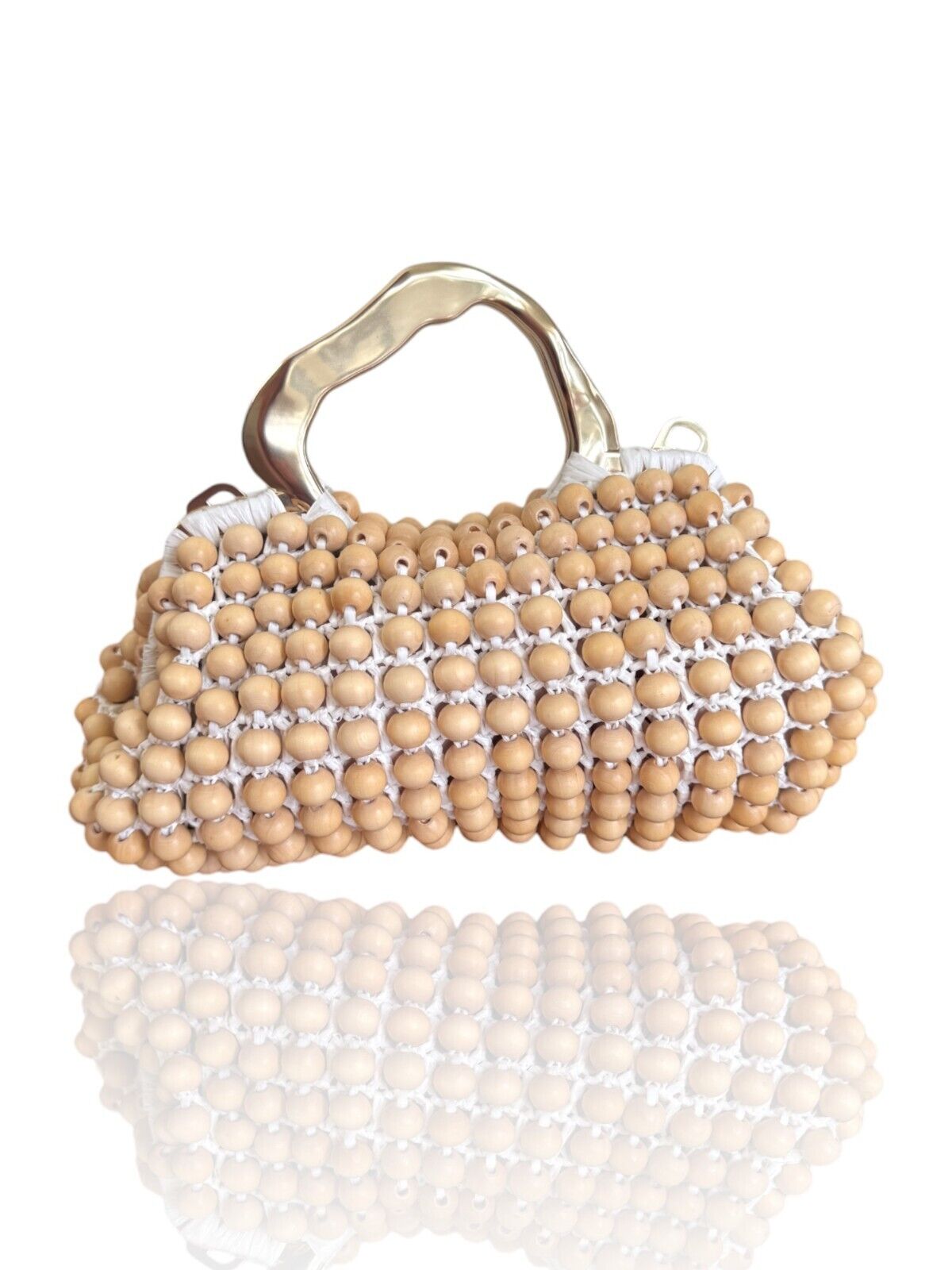 Aje Velerie Beaded Clutch/Crossbody Handbag | Beige/Gold, Beads, Chain Strap