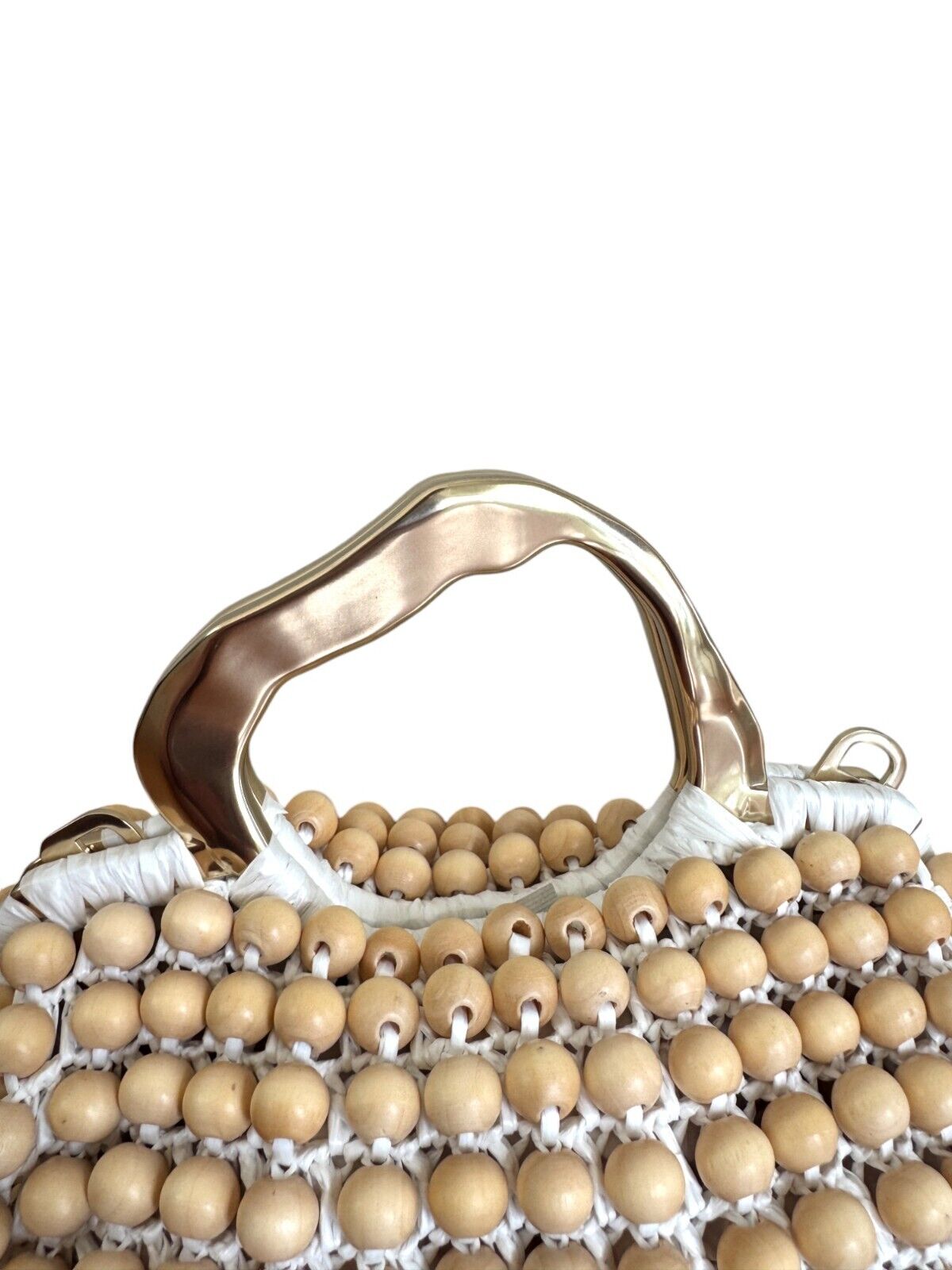 Aje Velerie Beaded Clutch/Crossbody Handbag | Beige/Gold, Beads, Chain Strap