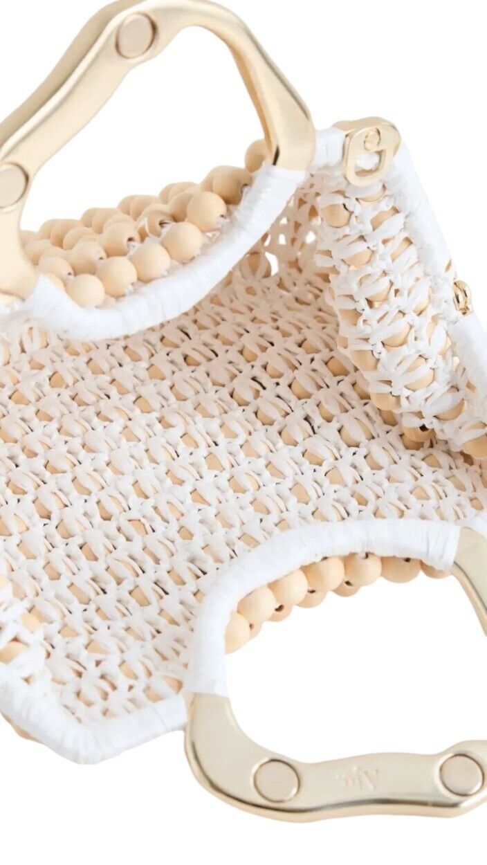 Aje Velerie Beaded Clutch/Crossbody Handbag | Beige/Gold, Beads, Chain Strap