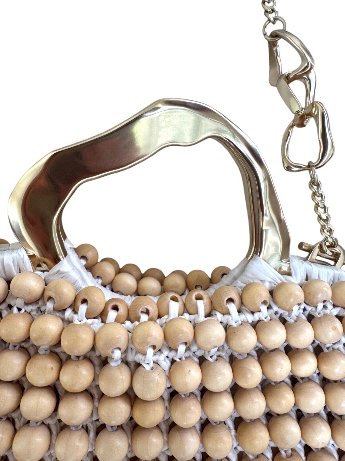 Aje Velerie Beaded Clutch/Crossbody Handbag | Beige/Gold, Beads, Chain Strap