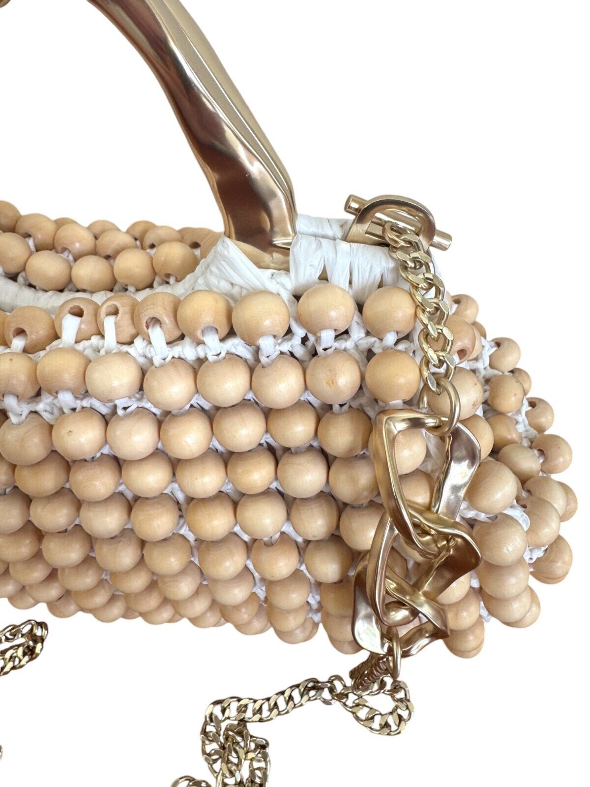 Aje Velerie Beaded Clutch/Crossbody Handbag | Beige/Gold, Beads, Chain Strap