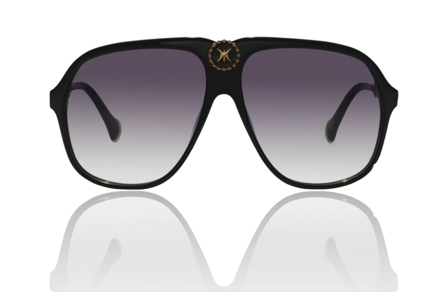 Camilla The Heiress Sunglasses | Black/Gold, Grey Lenses, Oversized Aviator