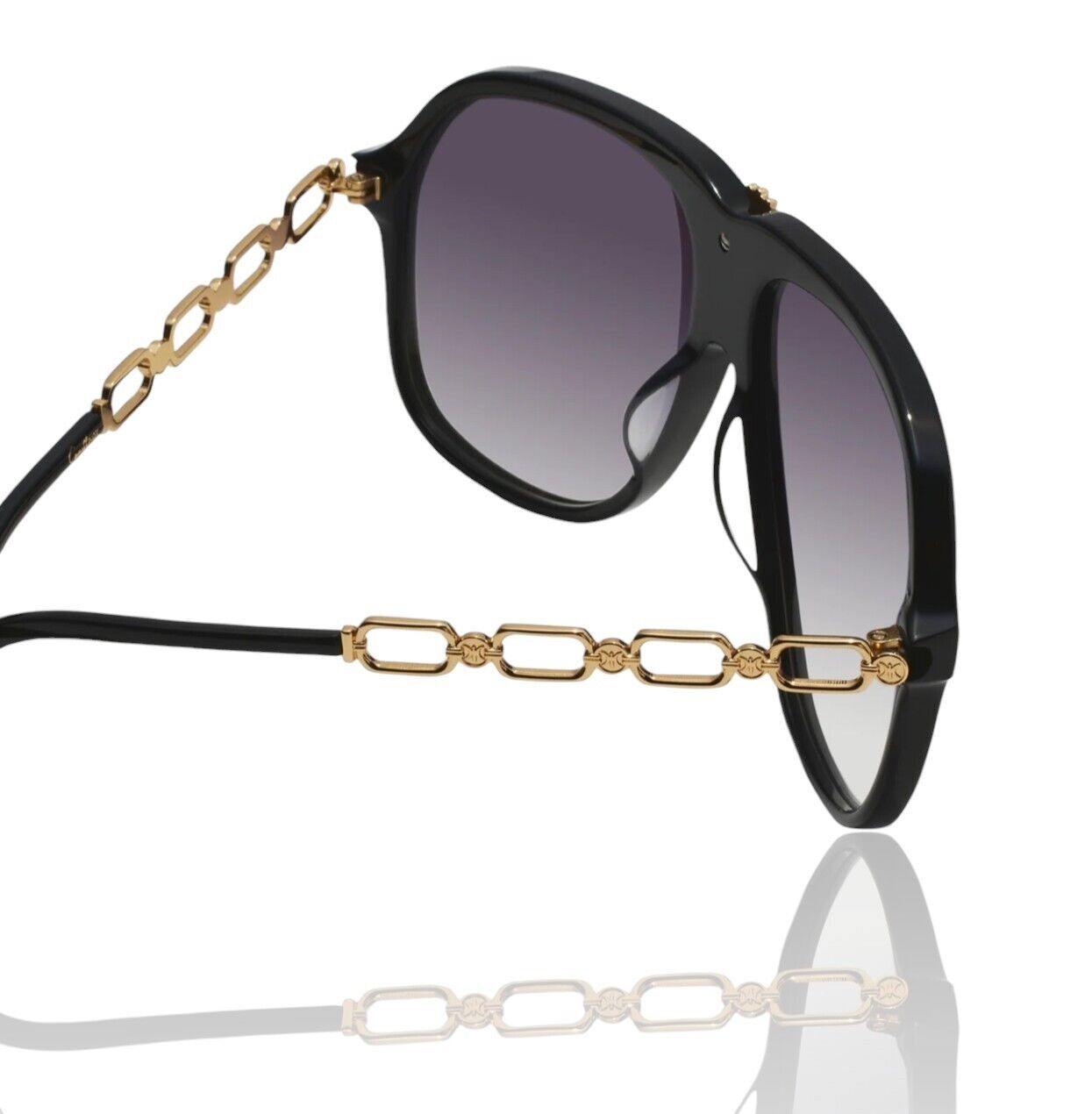 Camilla The Heiress Sunglasses | Black/Gold, Grey Lenses, Oversized Aviator