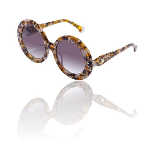 Camilla Editor In Chief Sunglasses | Tiger, Tan/Black, Speckled Round, Oversized