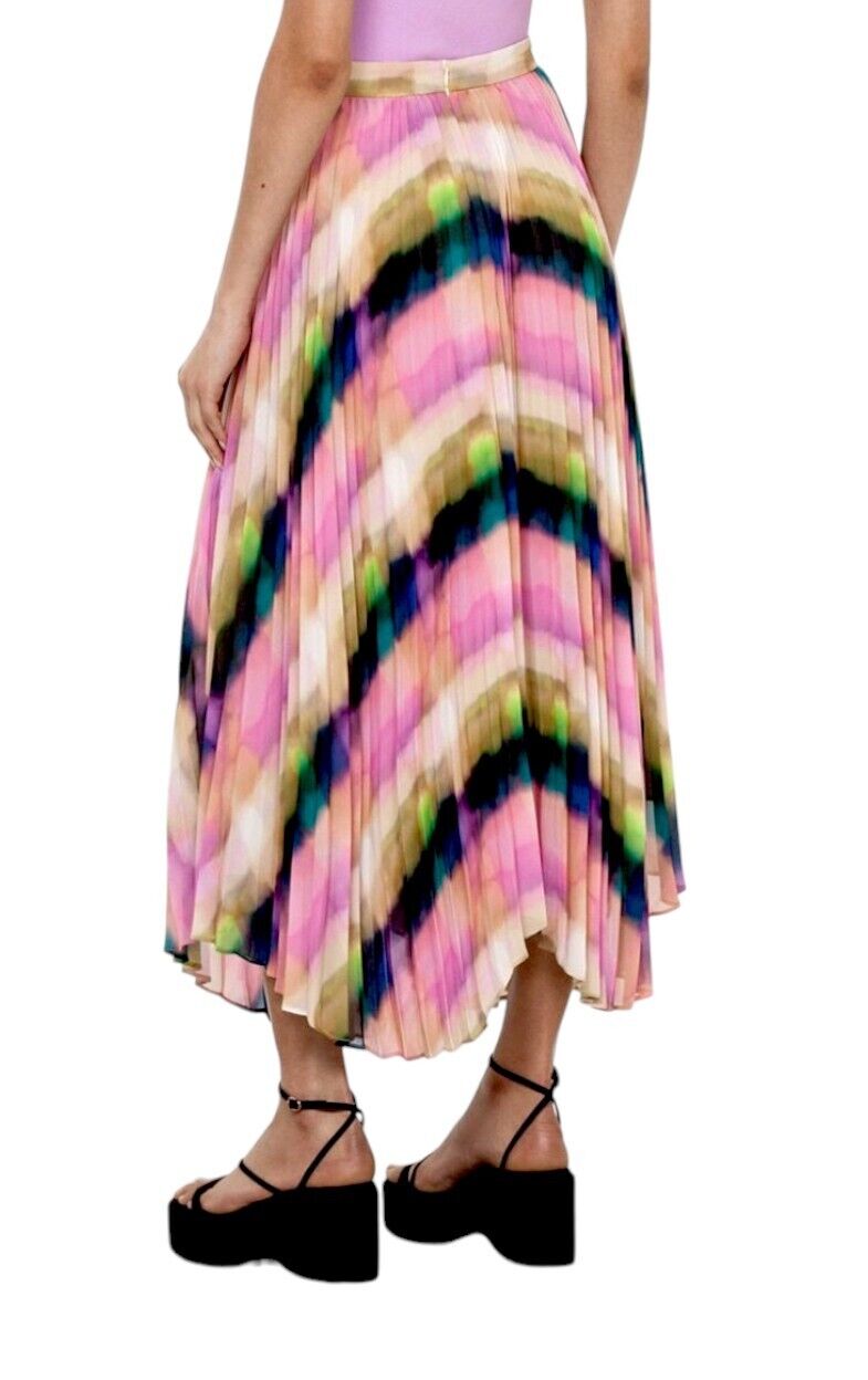 Veronika Maine Murano Check Chiffon Pleated Skirt | High Waist, Asymmetric,