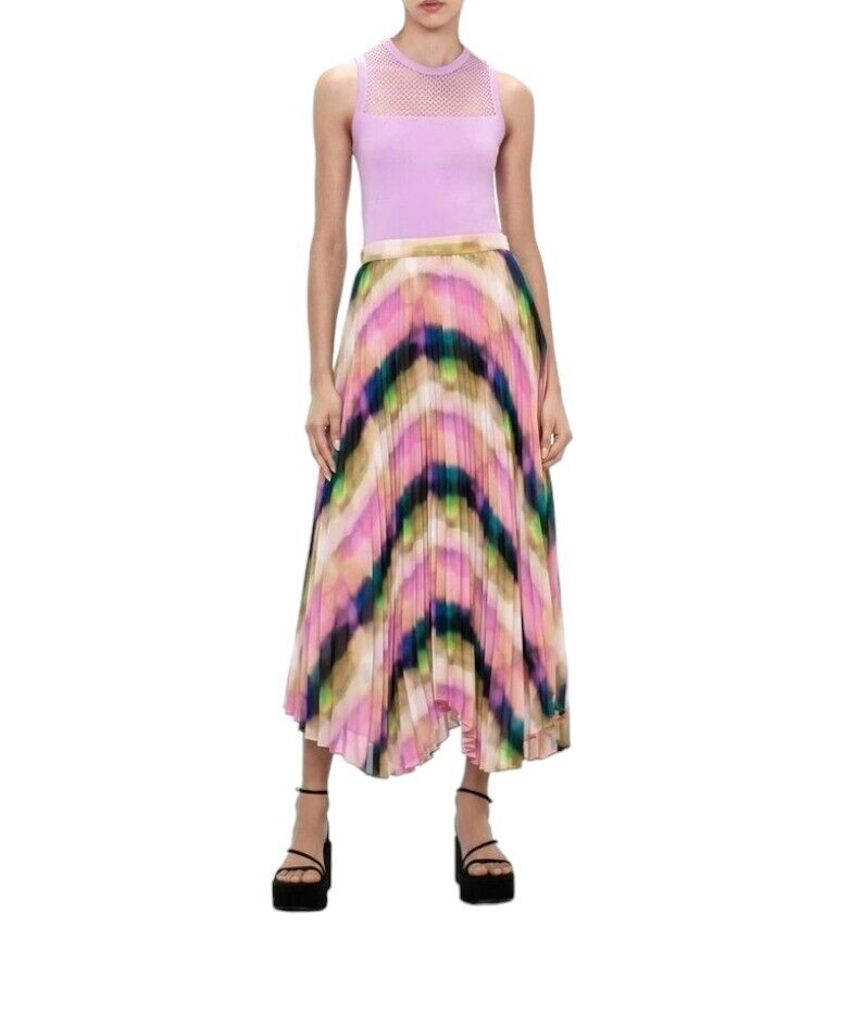 Veronika Maine Murano Check Chiffon Pleated Skirt | High Waist, Asymmetric,