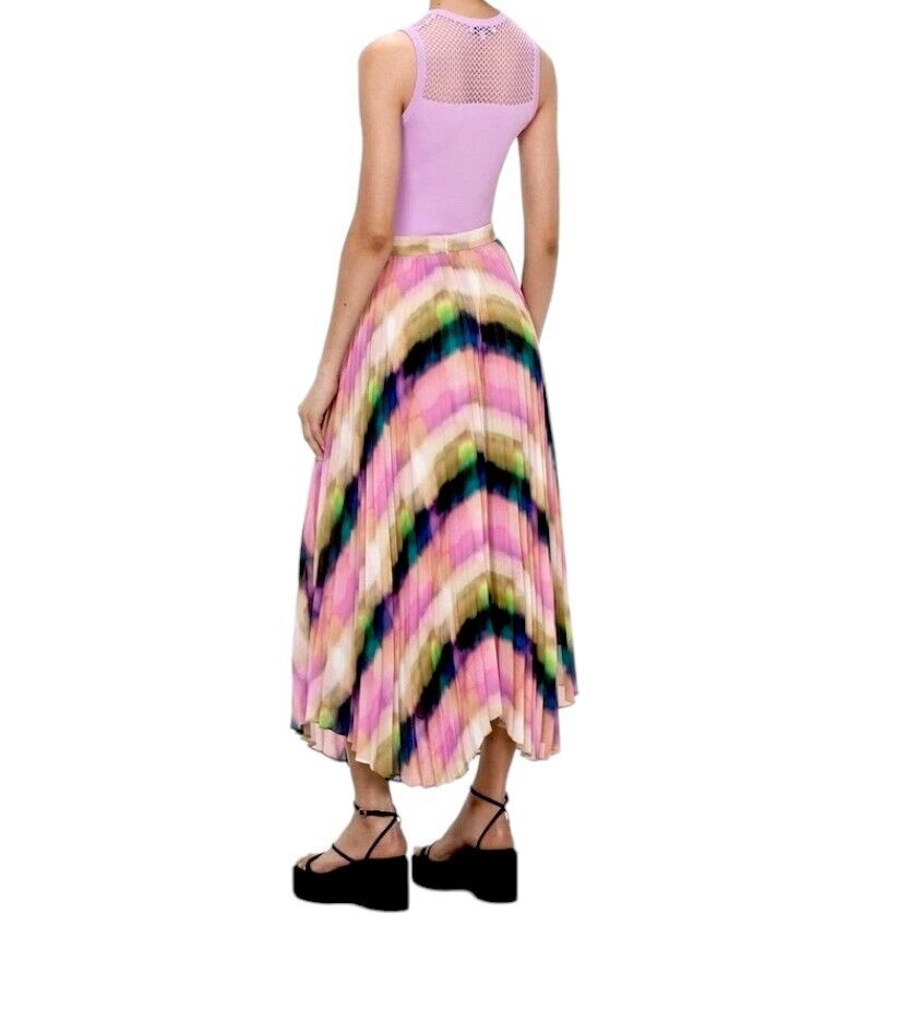 Veronika Maine Murano Check Chiffon Pleated Skirt | High Waist, Asymmetric,