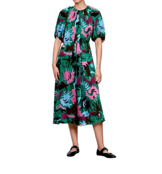 Veronika Maine Vibrant Floral Midi Dress | French Fabric, Sz 8, Eco-Friendly