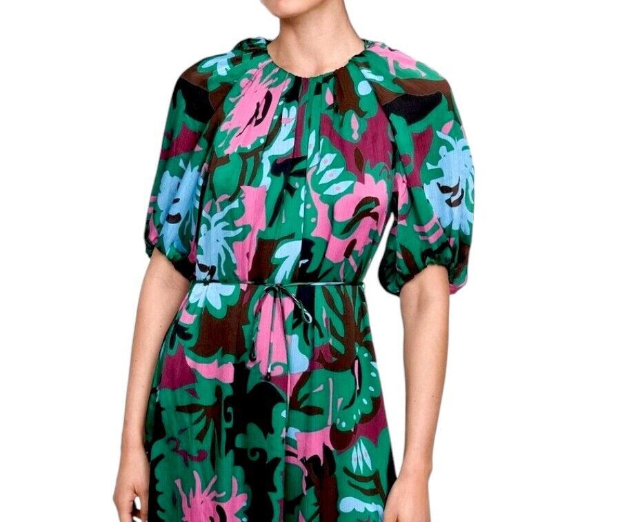 Veronika Maine Vibrant Floral Midi Dress | French Fabric, Sz 8, Eco-Friendly