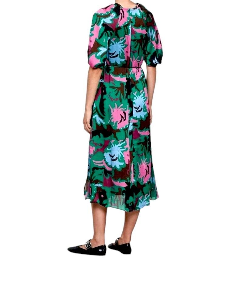 Veronika Maine Vibrant Floral Midi Dress | French Fabric, Sz 8, Eco-Friendly