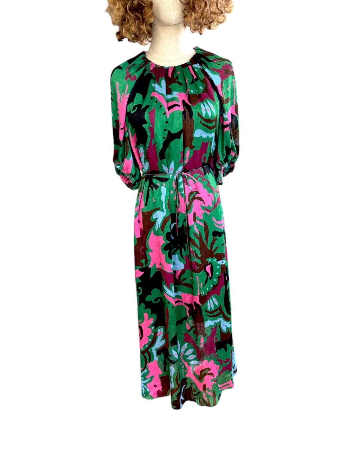 Veronika Maine Vibrant Floral Midi Dress | French Fabric, Sz 8, Eco-Friendly