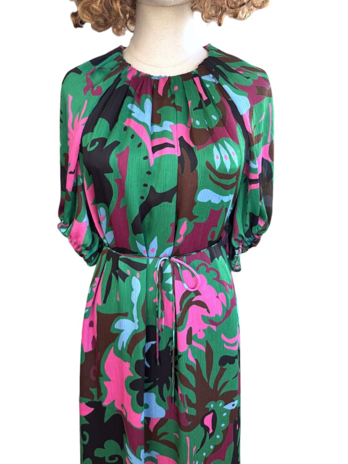 Veronika Maine Vibrant Floral Midi Dress | French Fabric, Sz 8, Eco-Friendly