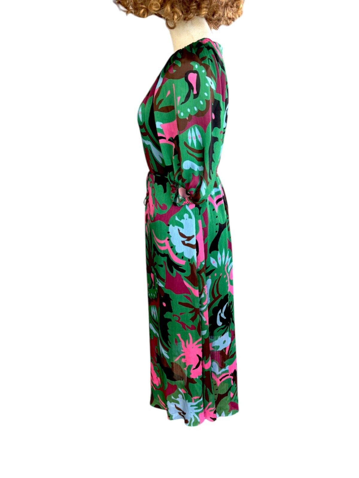 Veronika Maine Vibrant Floral Midi Dress | French Fabric, Sz 8, Eco-Friendly