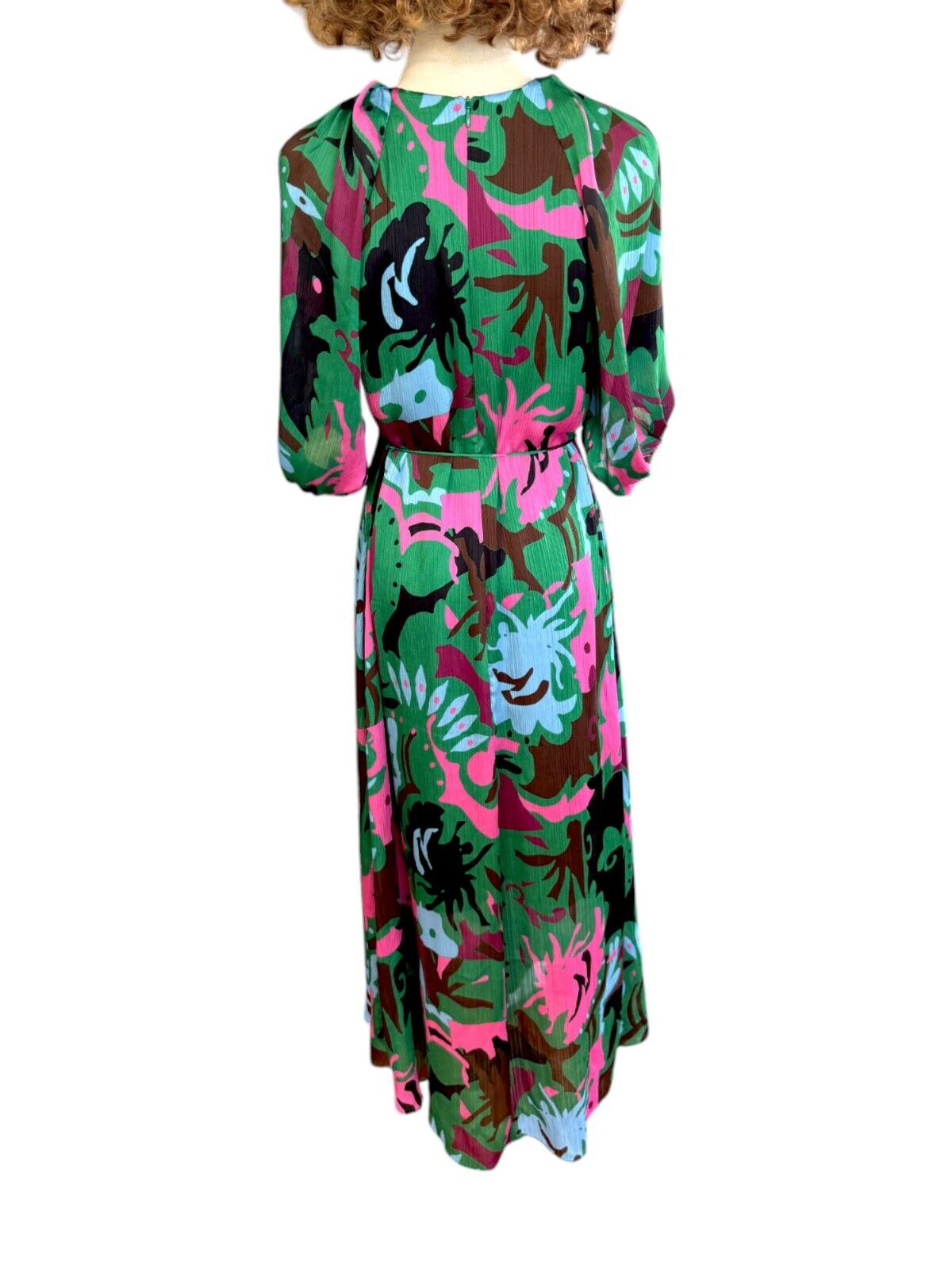 Veronika Maine Vibrant Floral Midi Dress | French Fabric, Sz 8, Eco-Friendly