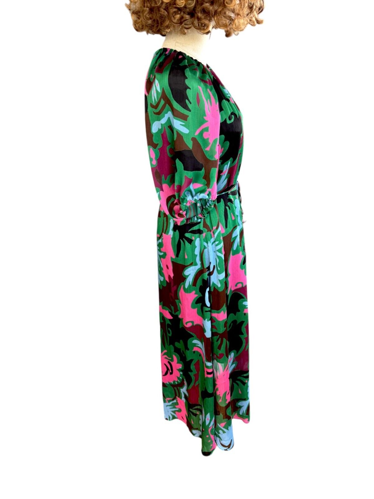 Veronika Maine Vibrant Floral Midi Dress | French Fabric, Sz 8, Eco-Friendly