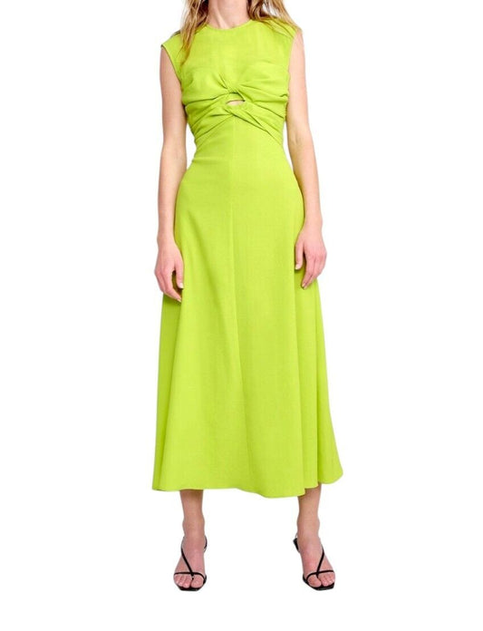 CUE Twist Front Bodice Midi Dress | Lime Green/Neon Yellow, Cutout, Crepe Fabric