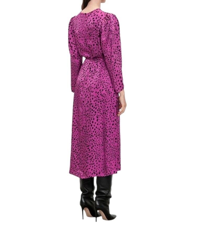 Veronika Maine Forward Fuschia Pebble Print Midi Dress | Sz 10, Pink/Black, Belt