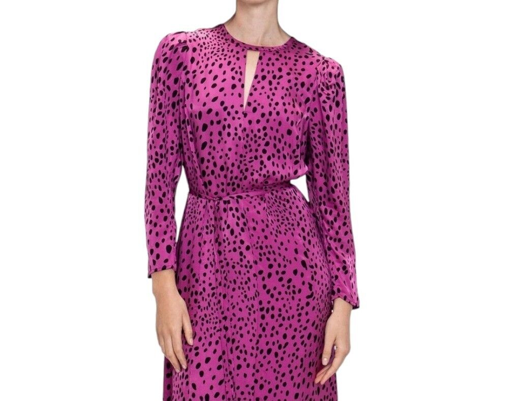 Veronika Maine Forward Fuschia Pebble Print Midi Dress | Sz 10, Pink/Black, Belt