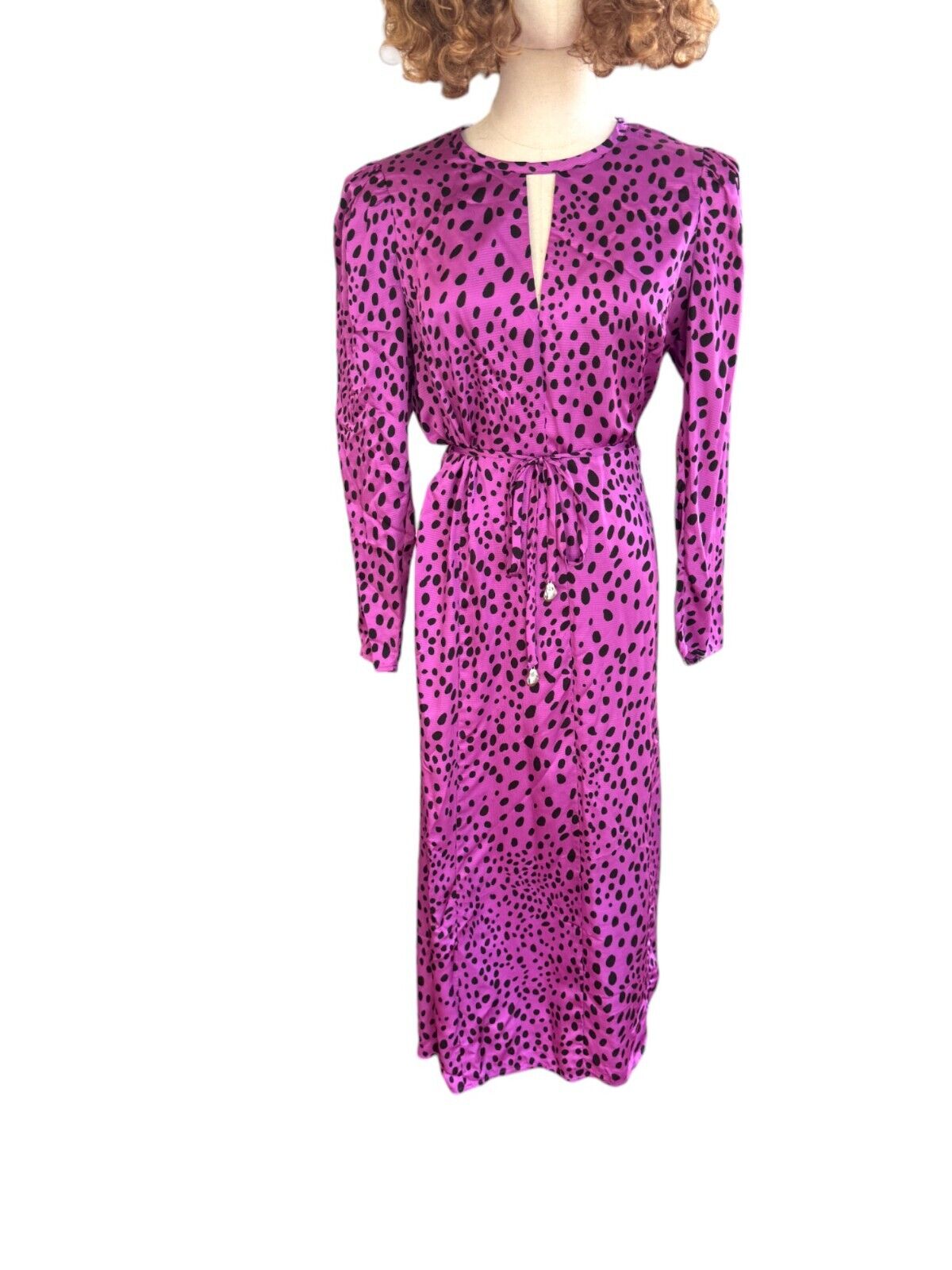 Veronika Maine Forward Fuschia Pebble Print Midi Dress | Sz 10, Pink/Black, Belt