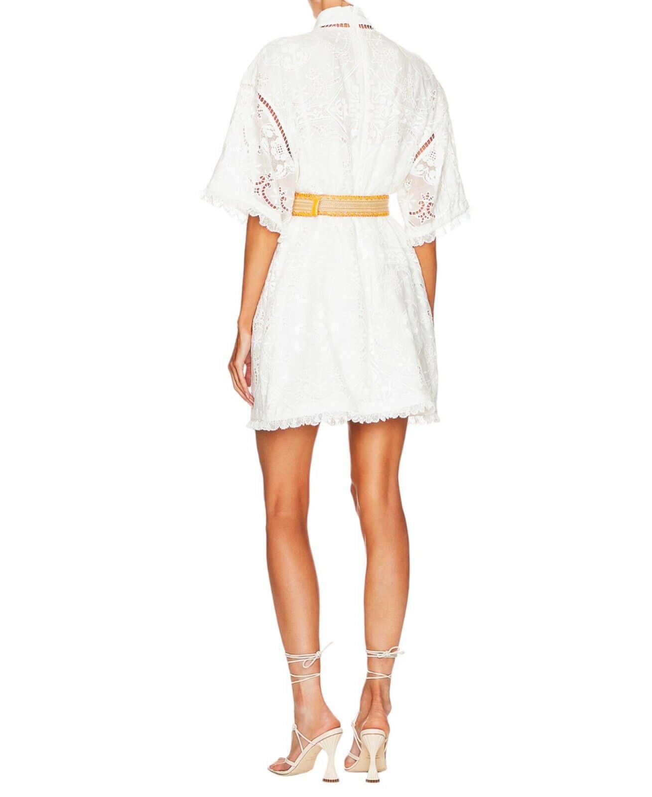 Zimmermann Laurel Lace Shirt Dress | White, Lace, Raffia Belt, Embroidery, Mini