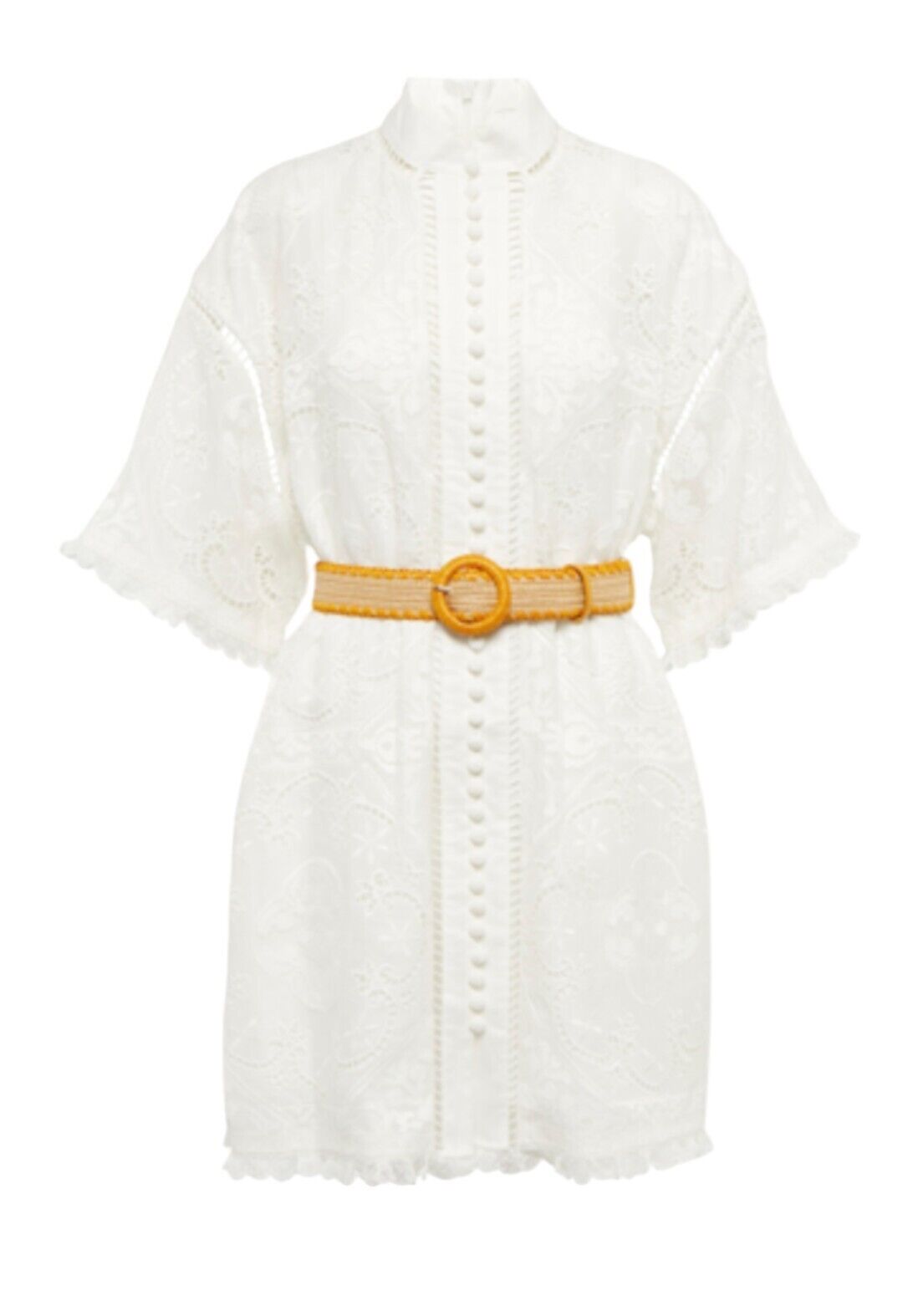 Zimmermann Laurel Lace Shirt Dress | White, Lace, Raffia Belt, Embroidery, Mini