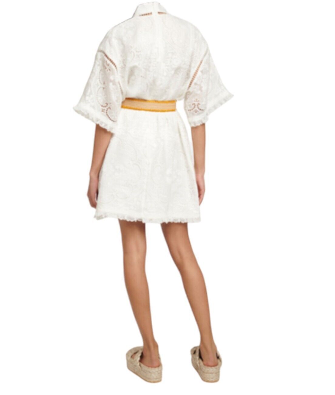 Zimmermann Laurel Lace Shirt Dress | White, Lace, Raffia Belt, Embroidery, Mini