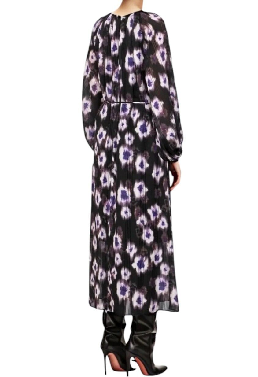 Veronika Maine Ultraviolet Print Midi Dress | Sz 10, Black/Purple/White, Belt