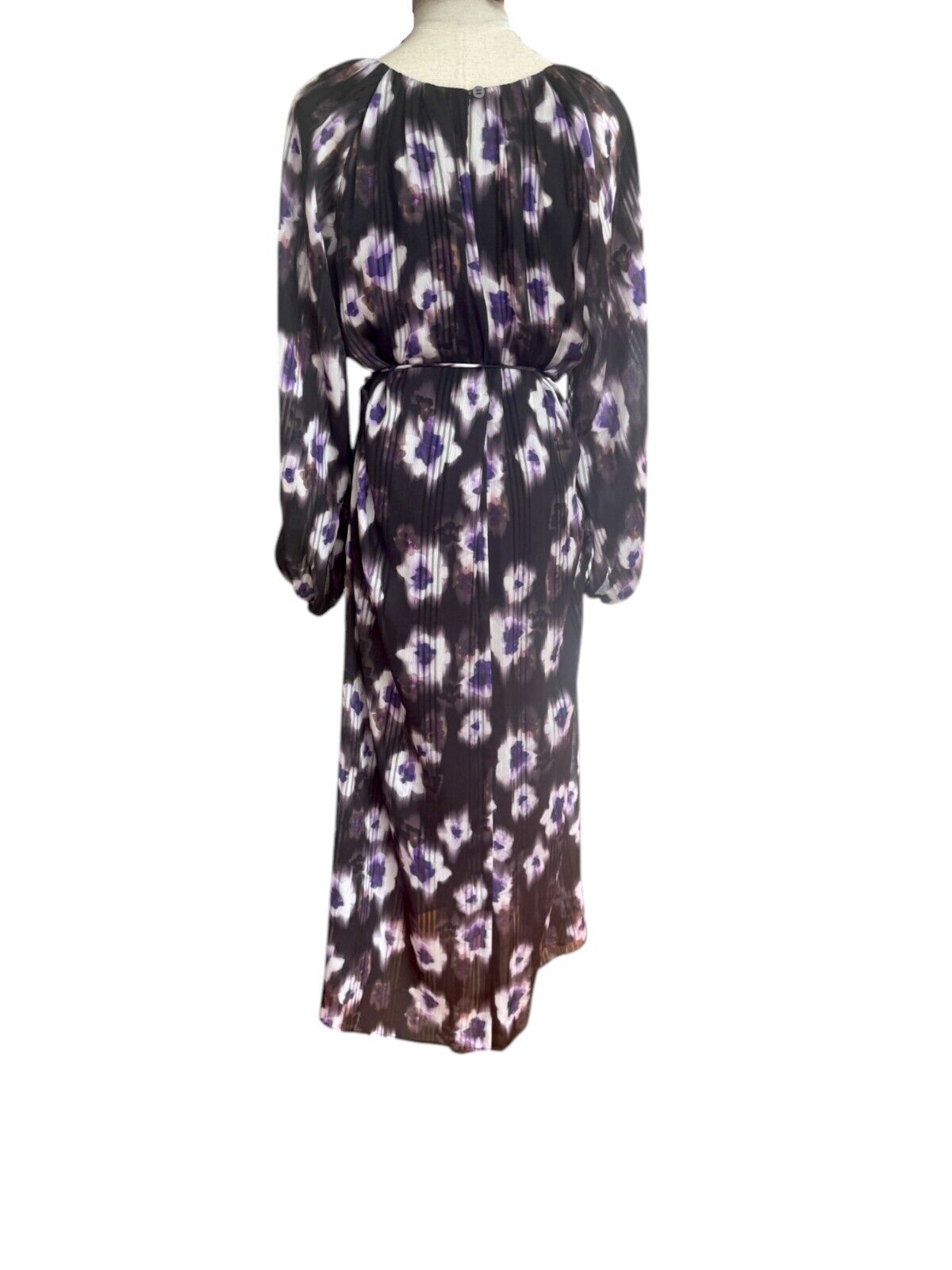 Veronika Maine Ultraviolet Print Midi Dress | Sz 10, Black/Purple/White, Belt