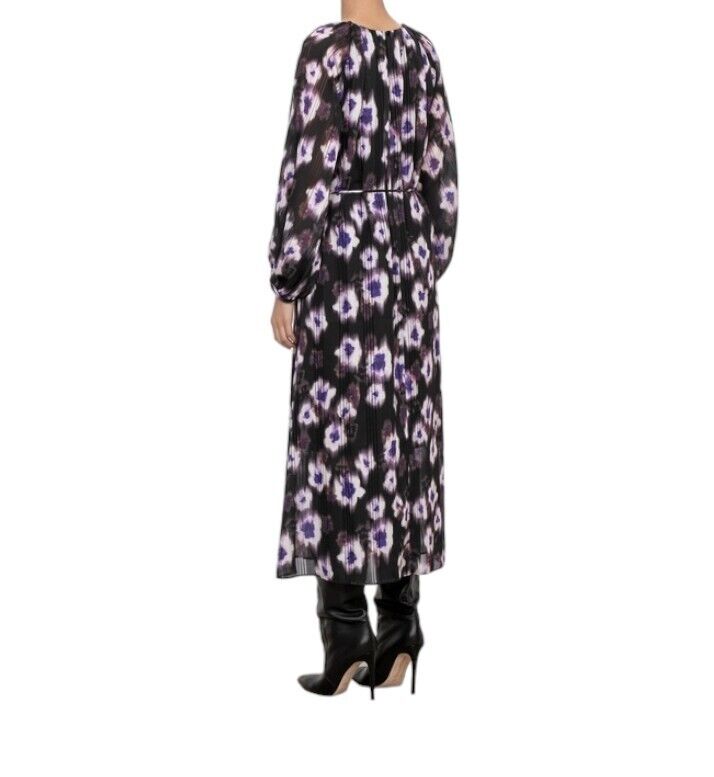 Veronika Maine Ultraviolet Print Midi Dress | Sz 10, Black/Purple/White, Belt