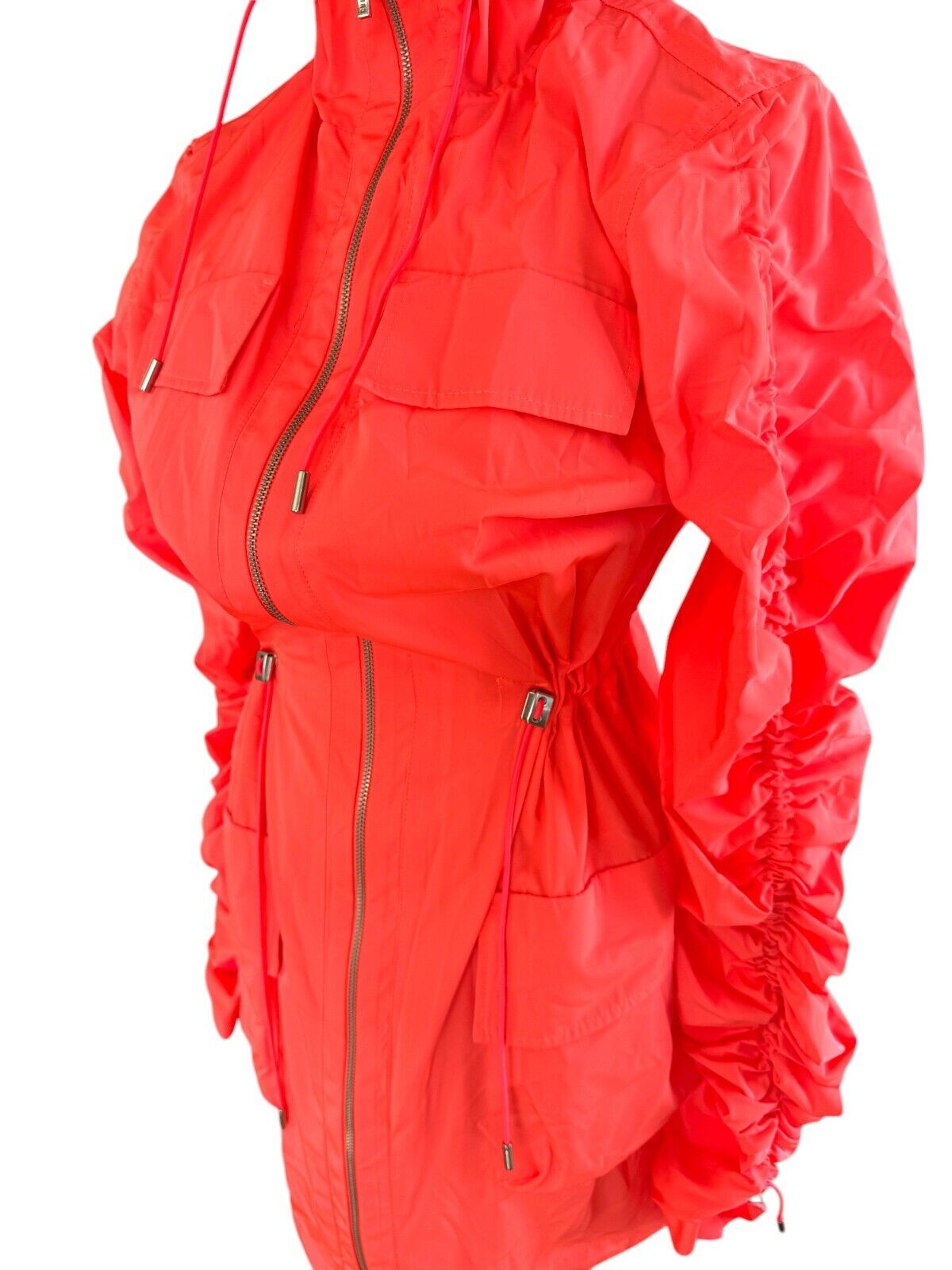 CUE Drawstring Sleeve Dress OR Jacket | Sz 8, Neon Pink, Zip, Ruching, Pockets