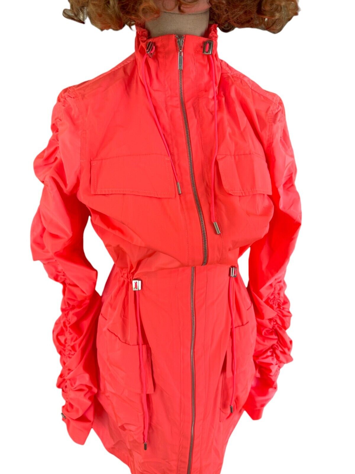 CUE Drawstring Sleeve Dress OR Jacket | Sz 8, Neon Pink, Zip, Ruching, Pockets