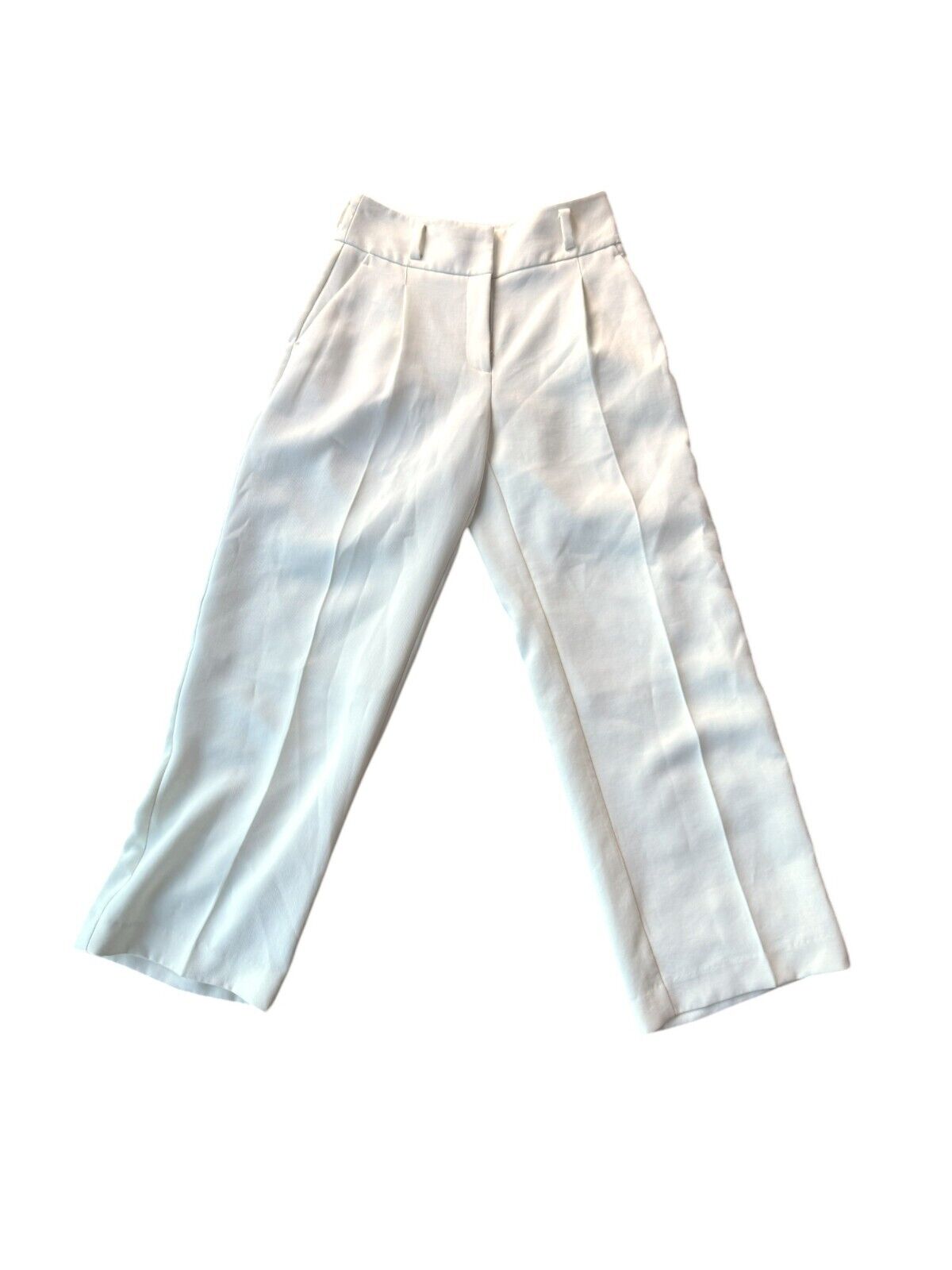 CUE High Waisted Wide Leg Pants | Cream/Off White, Front Pleat, Pockets