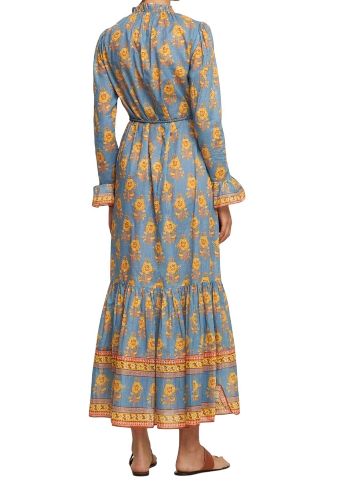 Zimmermann Junie Frill Midi/Maxi Dress | Blue Floral, Cotton, Belt, Long Sleeve