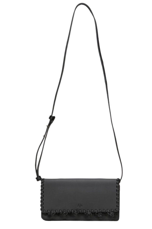 Aje Tasselate Crossbody Handbag |Black, Leather, Flap Close,  Logo, Pom Poms