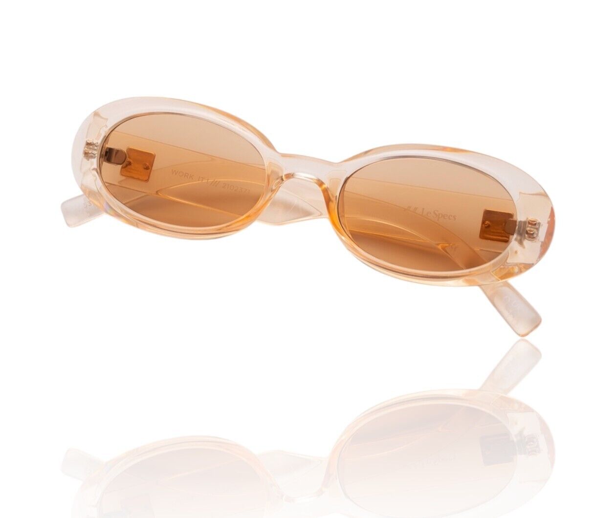 Le Specs Work It Sunglasses | Small Oval, Nougat/Clear Beige, Brown Lenses