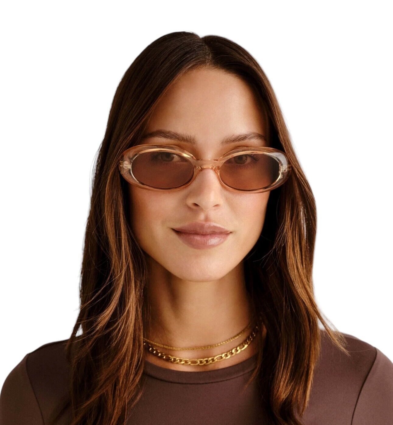 Le Specs Work It Sunglasses | Small Oval, Nougat/Clear Beige, Brown Lenses