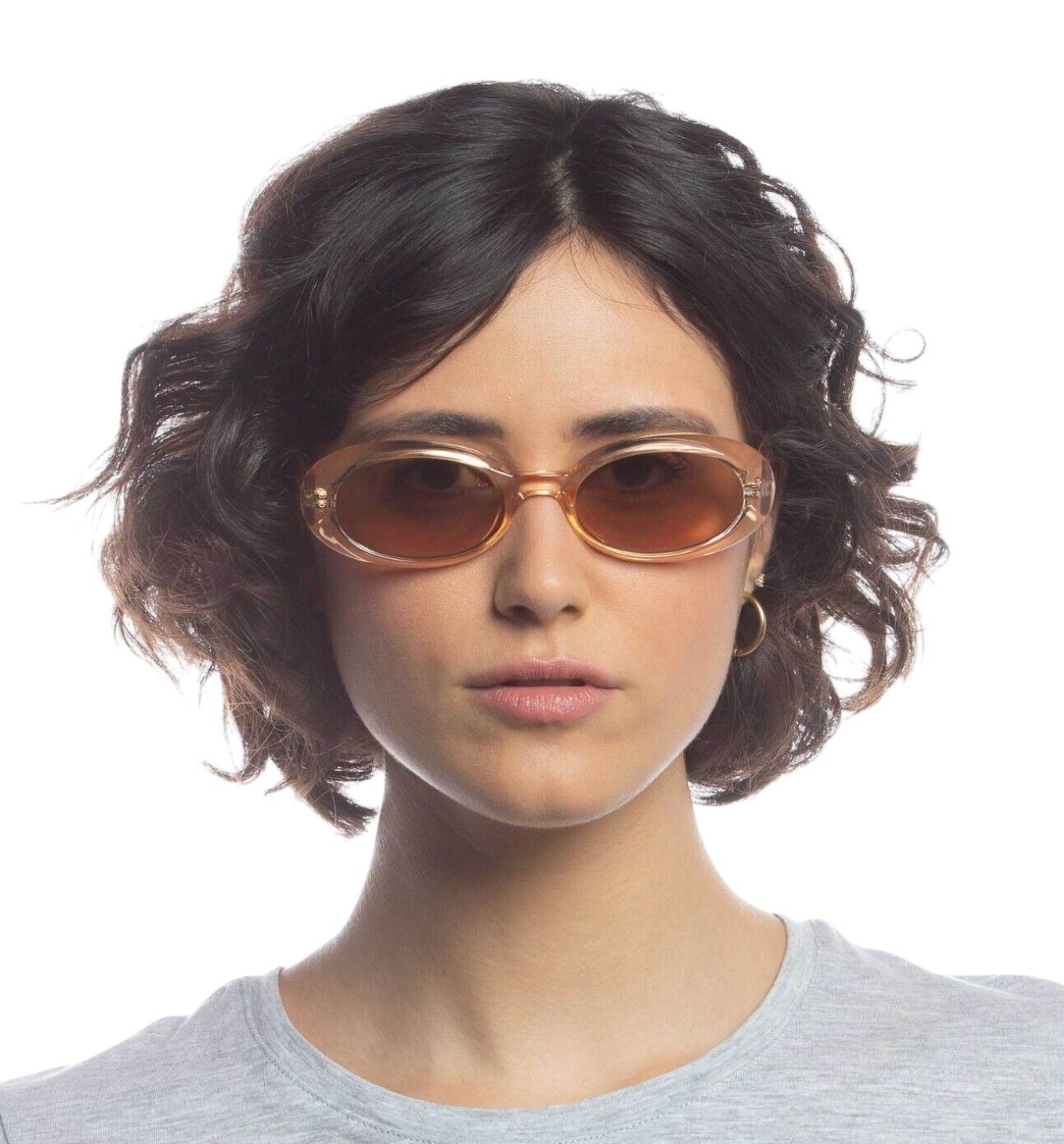 Le Specs Work It Sunglasses | Small Oval, Nougat/Clear Beige, Brown Lenses