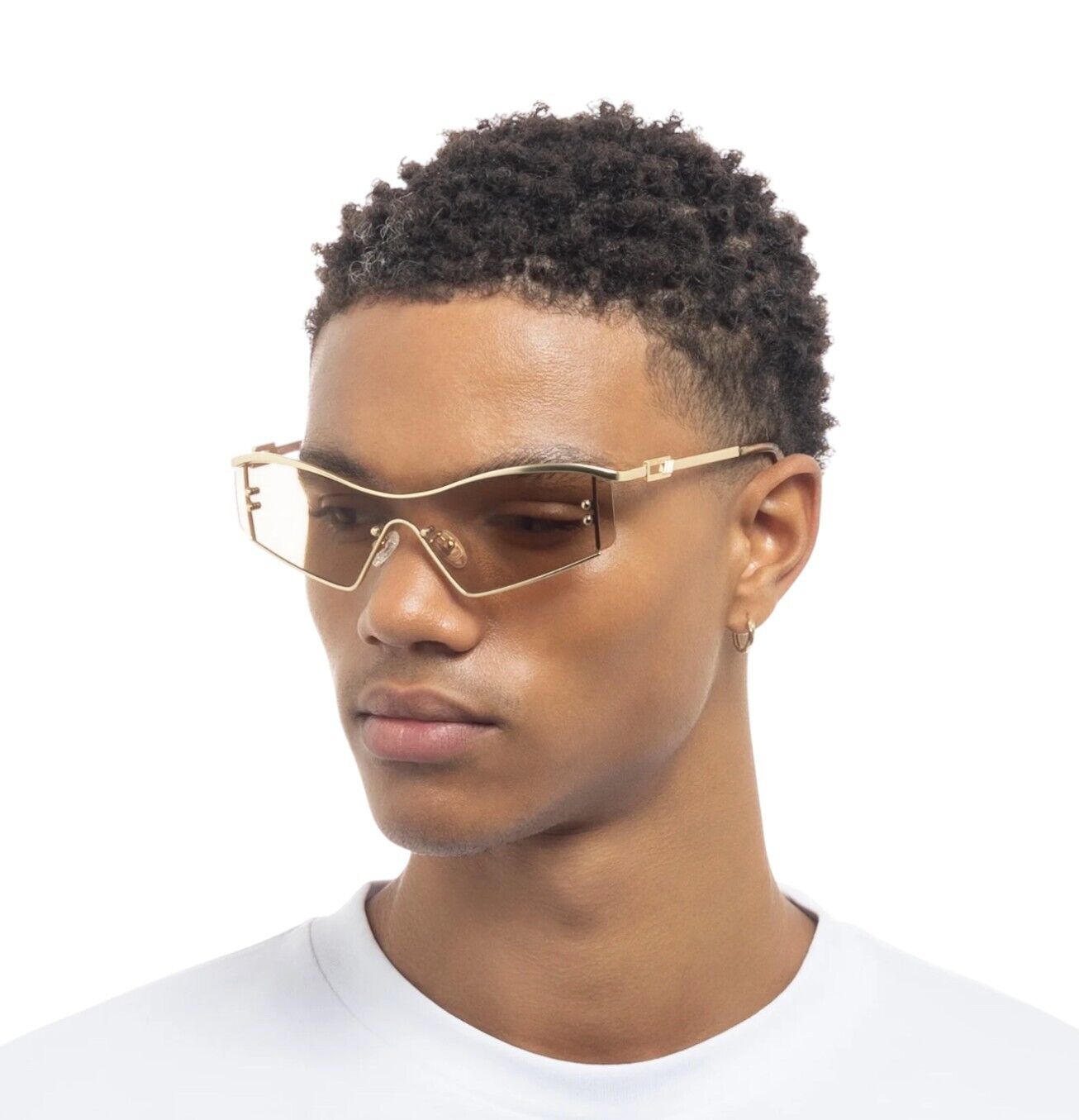 Le Specs Hyperbole Sunglasses | Shield / Wrap, Satin Gold, Rimless, Ltd Edition