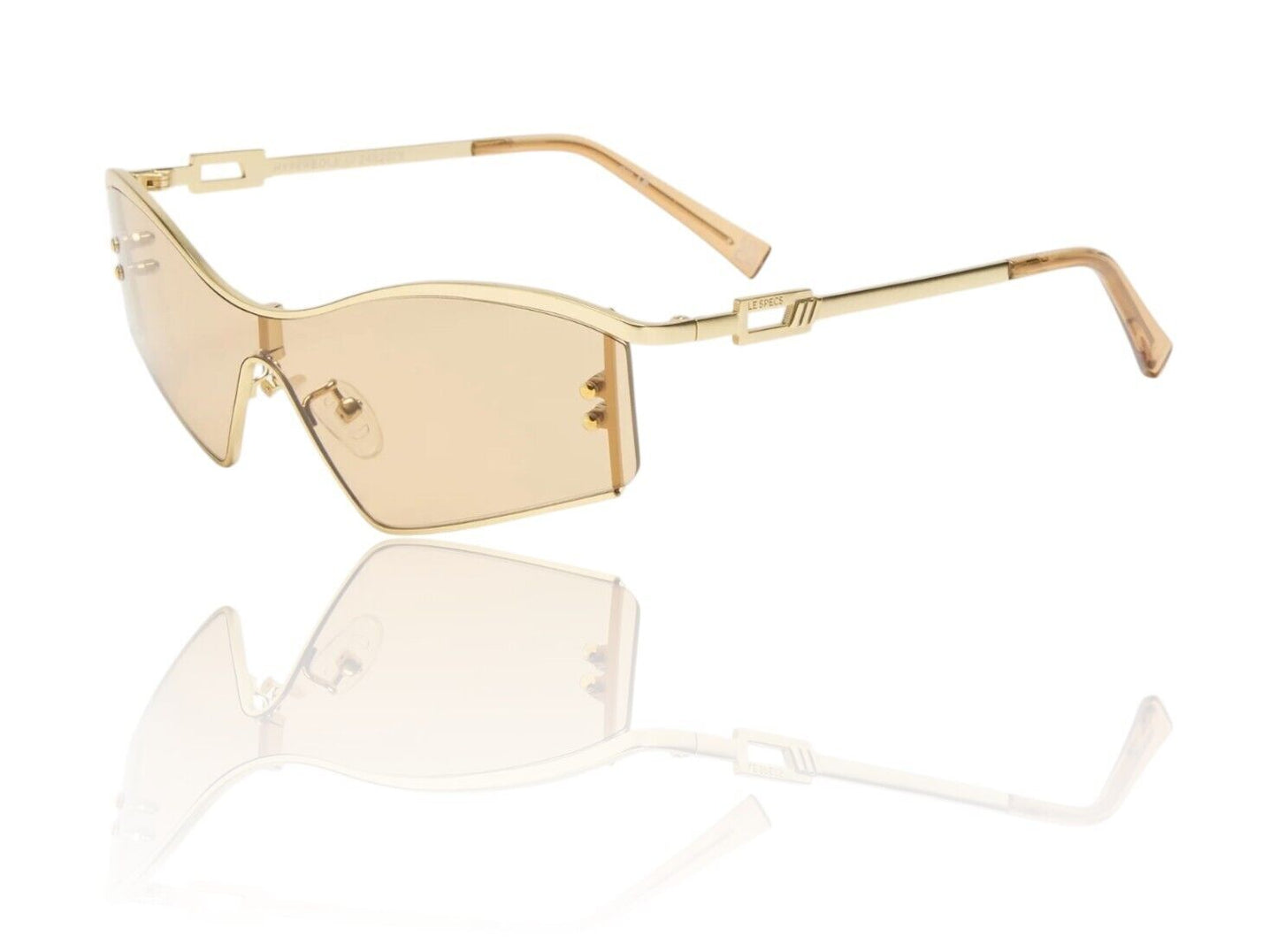 Le Specs Hyperbole Sunglasses | Shield / Wrap, Satin Gold, Rimless, Ltd Edition