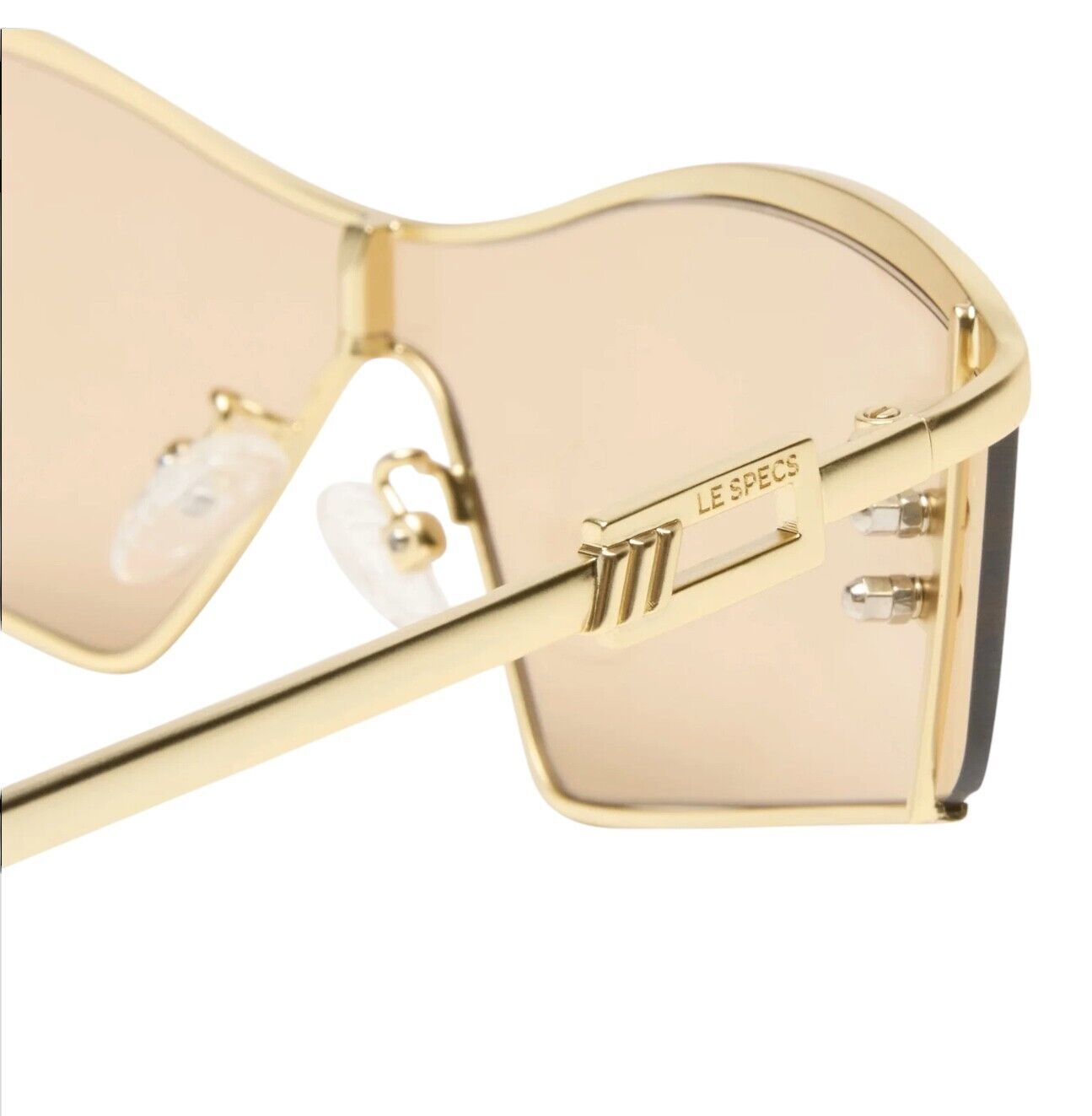 Le Specs Hyperbole Sunglasses | Shield / Wrap, Satin Gold, Rimless, Ltd Edition