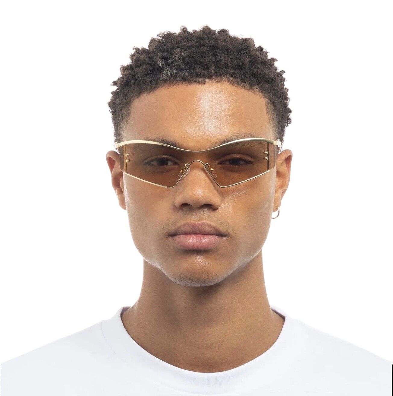 Le Specs Hyperbole Sunglasses | Shield / Wrap, Satin Gold, Rimless, Ltd Edition