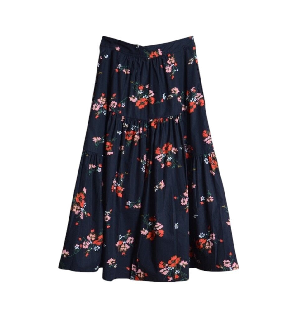 Rebecca Taylor Marguerite Skirt | Black Floral, Sz 6 US, Poplin Cotton, Tiered