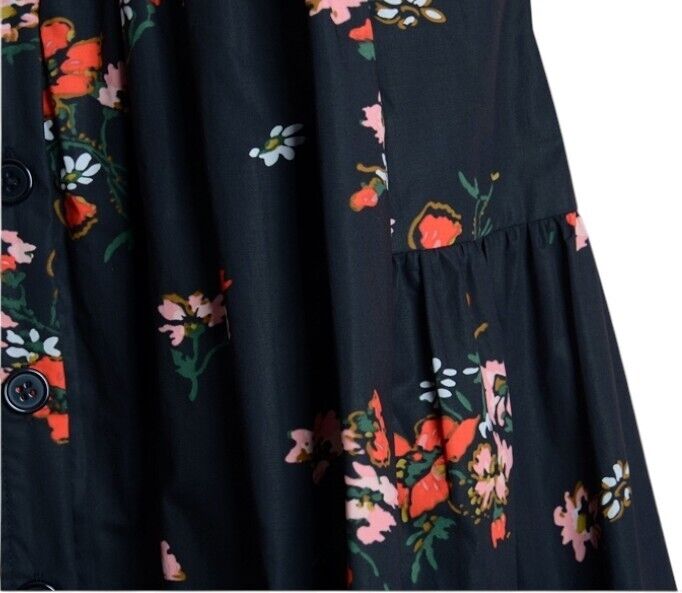 Rebecca Taylor Marguerite Skirt | Black Floral, Sz 6 US, Poplin Cotton, Tiered