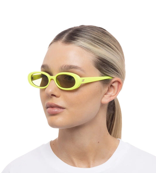 Le Specs Outta Love Sunglasses |Neon Yellow/Green, Oval, Small Frame, 90's Style