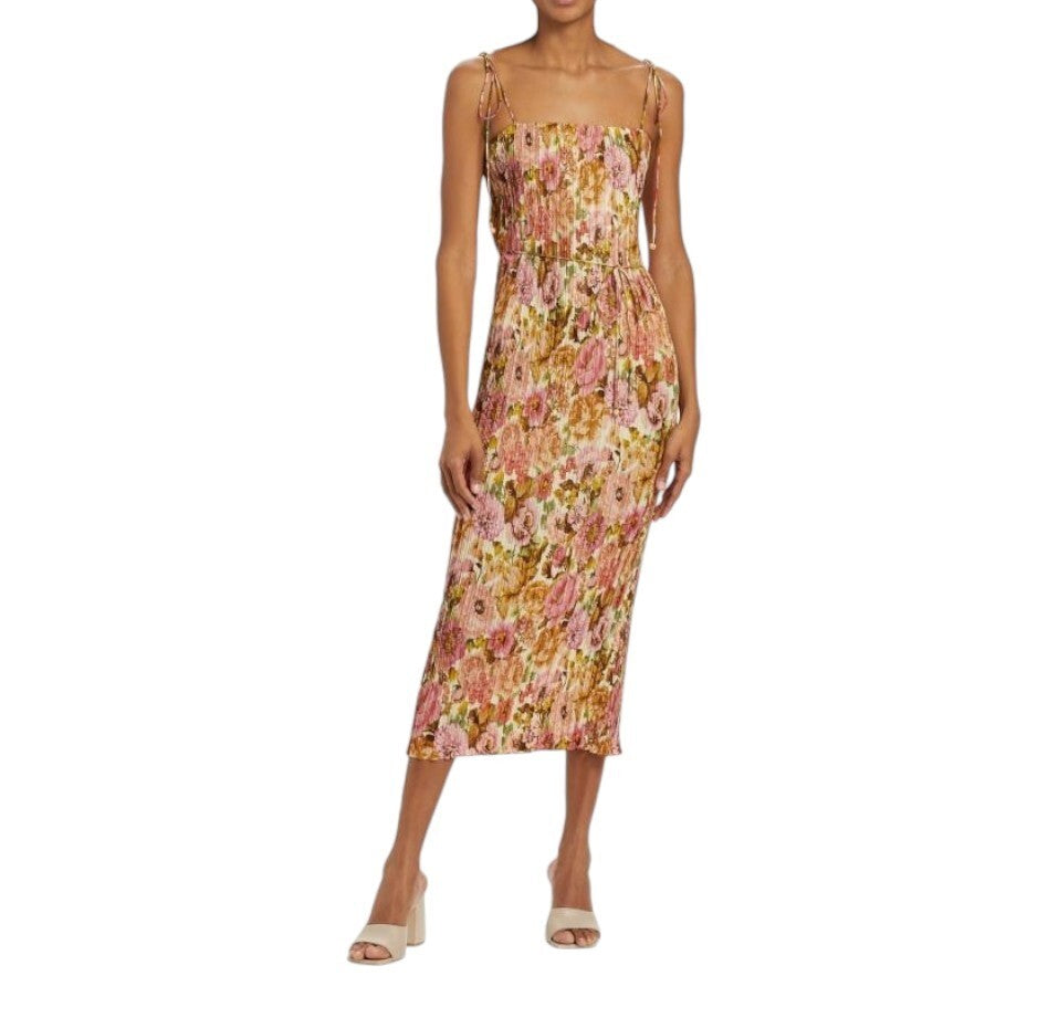 zimmermann golden pleated floral slip dress Zimmermann