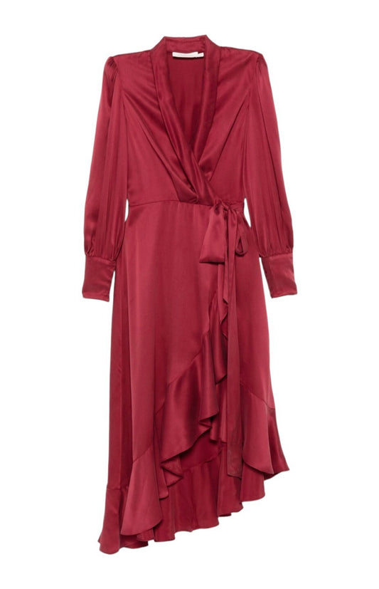 Zimmermann Silk Wrap Midi Dress | Burgundy / Merlot, Asymmetric,  Sueded Silk