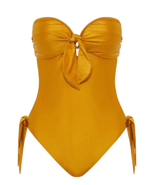 Zimmermann Acadian Scarf Tie One Piece | Mustard/Yellow, Removable Pads/Straps